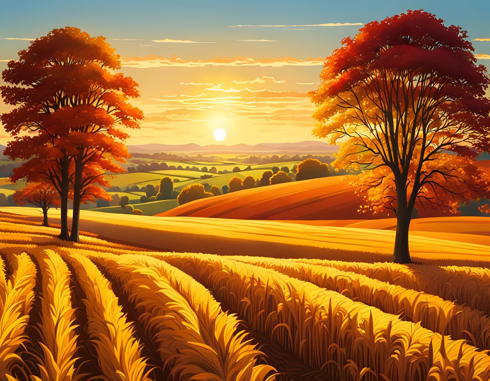 Harvest Time: Fields of Grain in Autumnal Colors