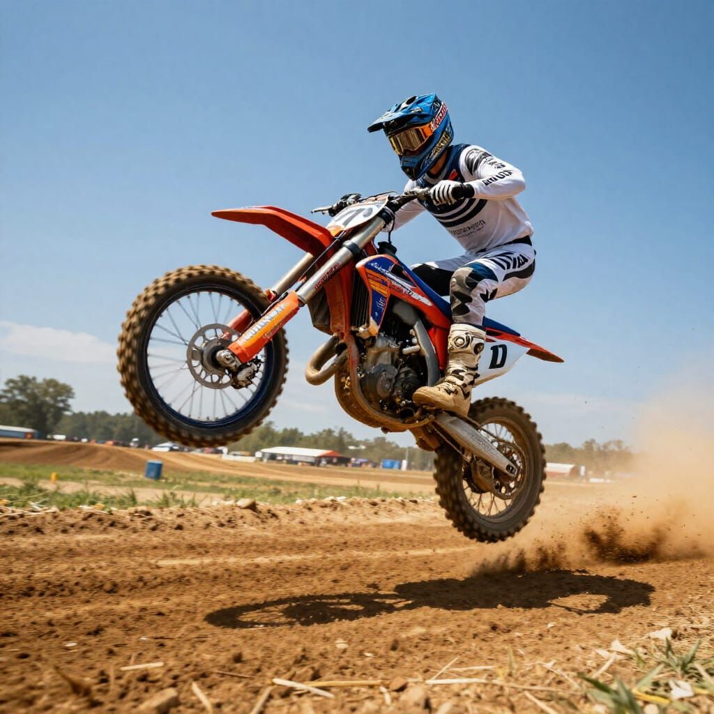 Motocross Rider Leaping Over Opponent in Dynamic Action Shot