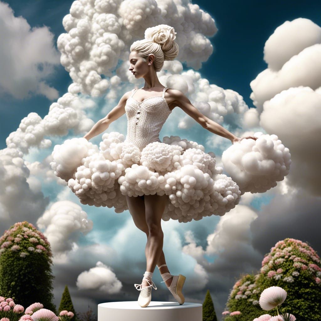Hyperreal Ballerina Sculpture Made of Clouds