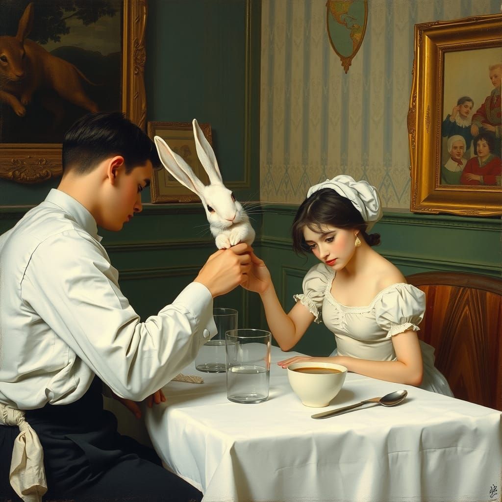 Rabbit Restaurant Scene Inspired by Art Nouveau