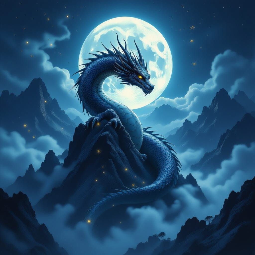 Majestic Dragon on Mountain Peak in Ethereal Mist