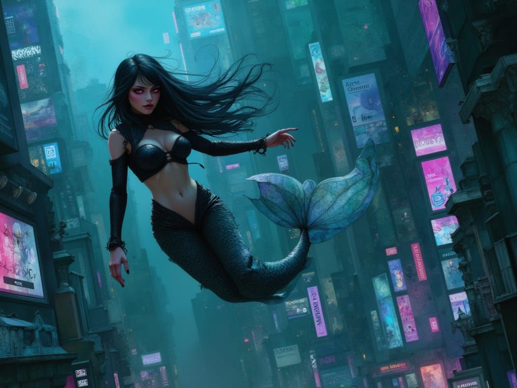 Mermaid. Flux + <lora:Neurographic Ink - 2:1.0>