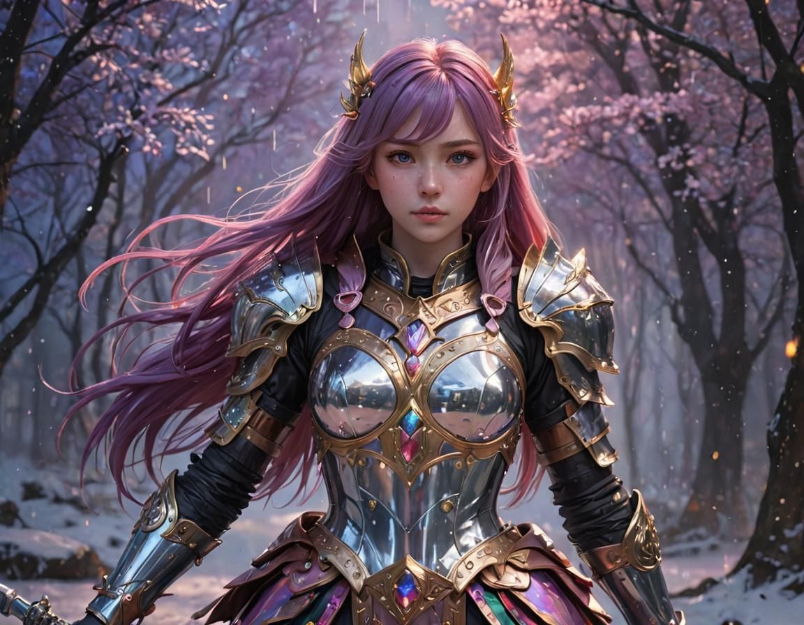 Cosmic Knight: Rainbow Armor in Anime Style