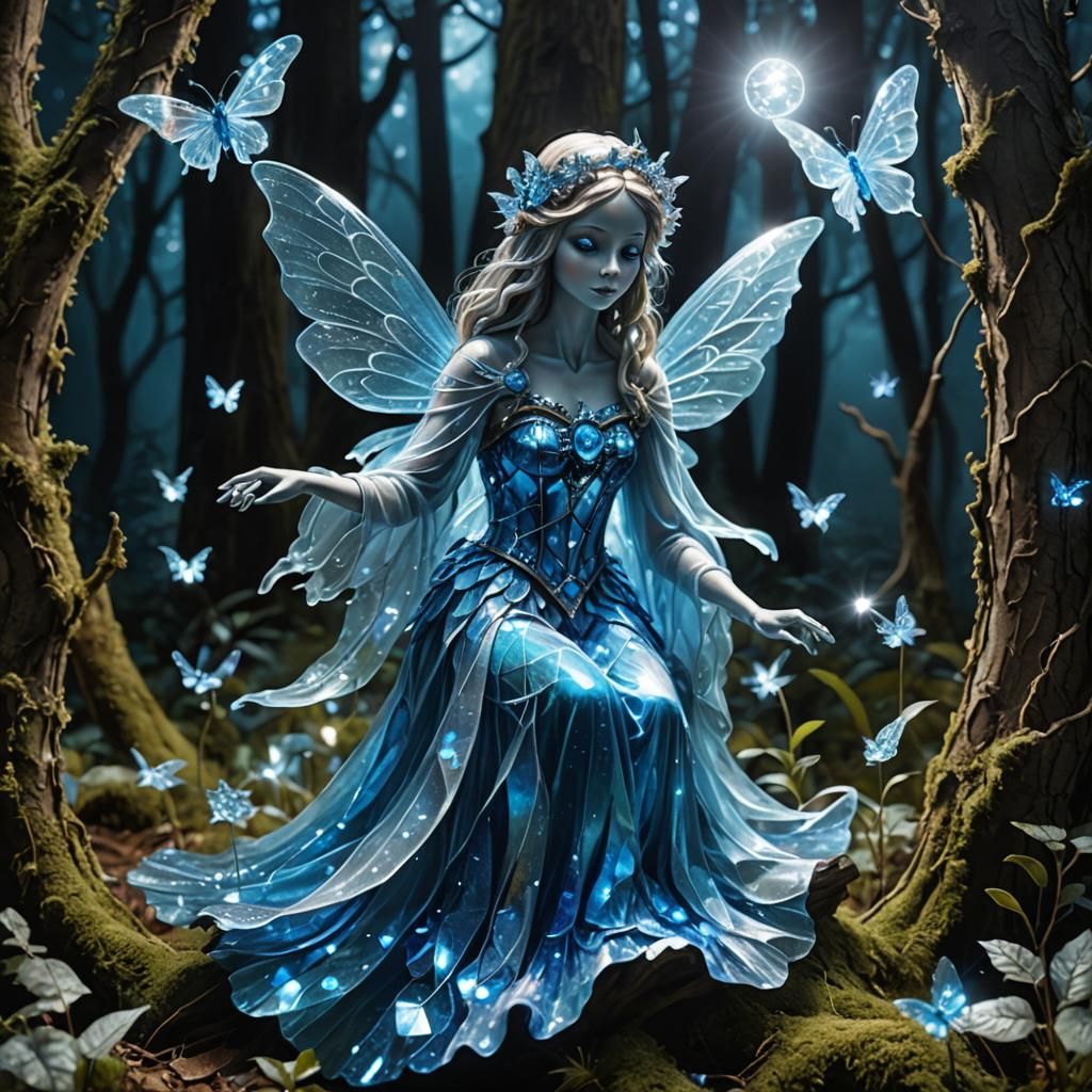 Reflective Crystal Ghost Fairy in Enchanted Forest
