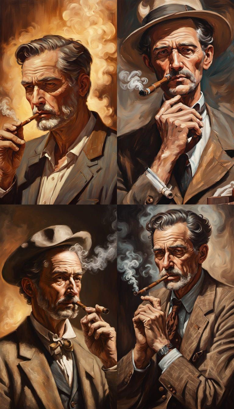 1950s Man with Pipe, Oil on Canvas Portrait