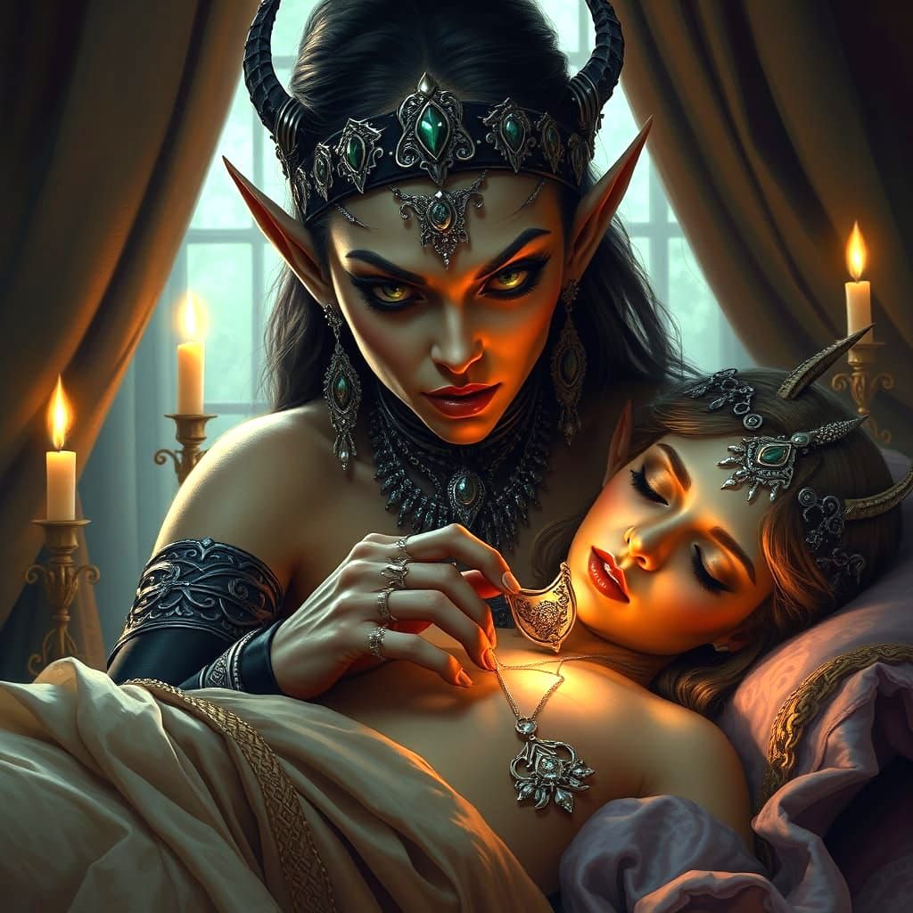 Dark Elf Woman Steals Gold Locket from Sleeping Princess in ...