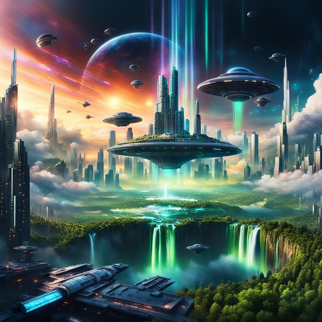 Futuristic Earth Cityscape from Orbit in Digital Painting