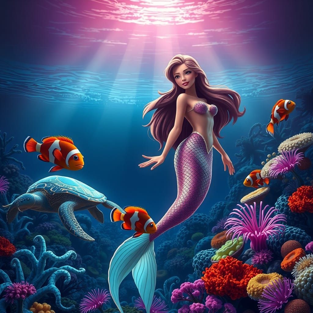 Mermaid in Coral Reef: Vibrant 3D Anime Art