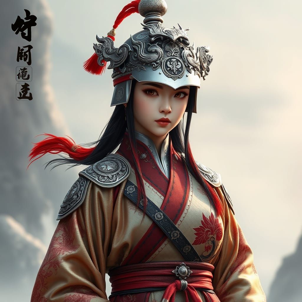 Elegant Mu Guiying Warrior in Majestic Python Robe and Ornat...