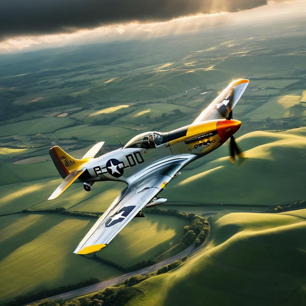 A stunning cinematic photo of a North-American P-51 Mustang ...