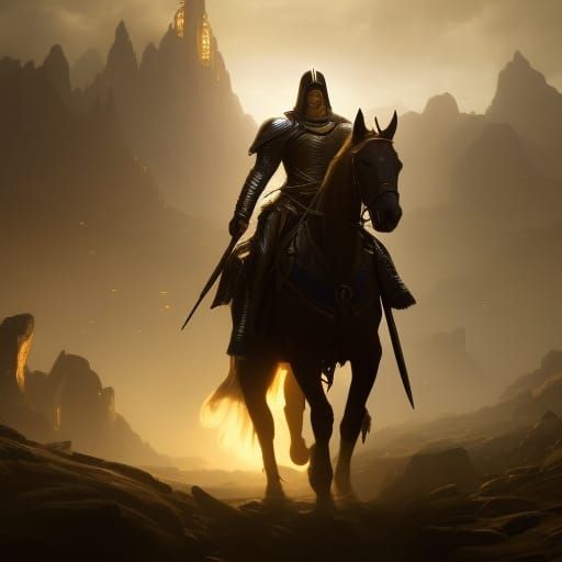 Golden Knight on Horse in Dark Fantasy Style