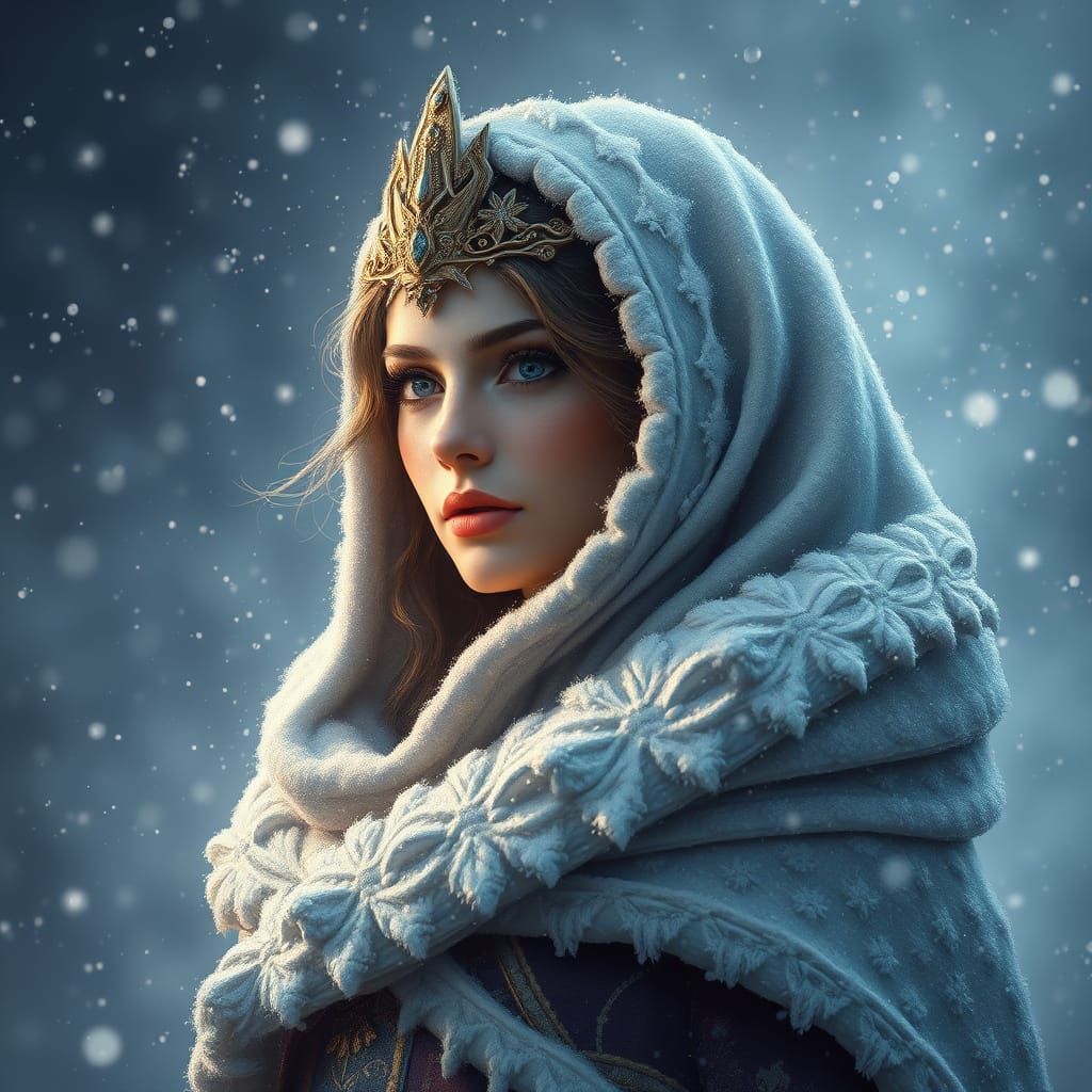 Ethereal Snow Queen in a Magical Storm