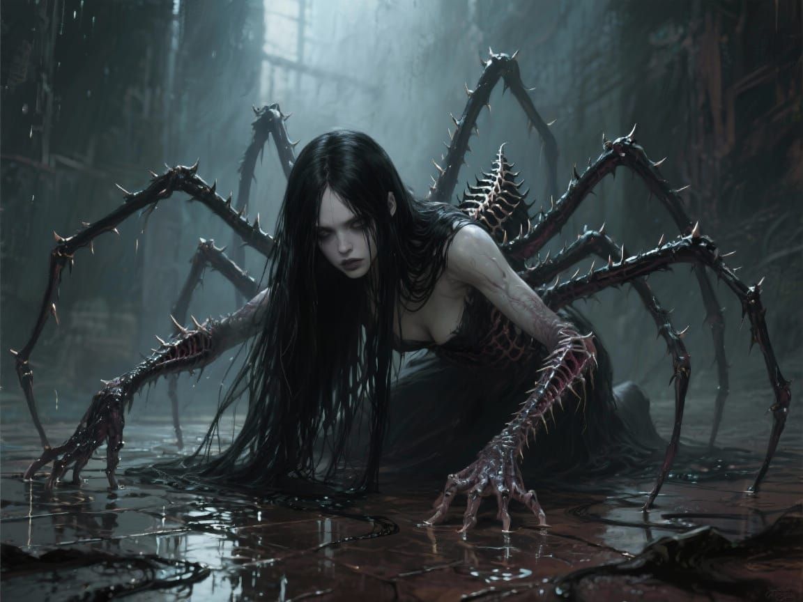 Creepy Spider-Woman Hybrid with Exposed Spine