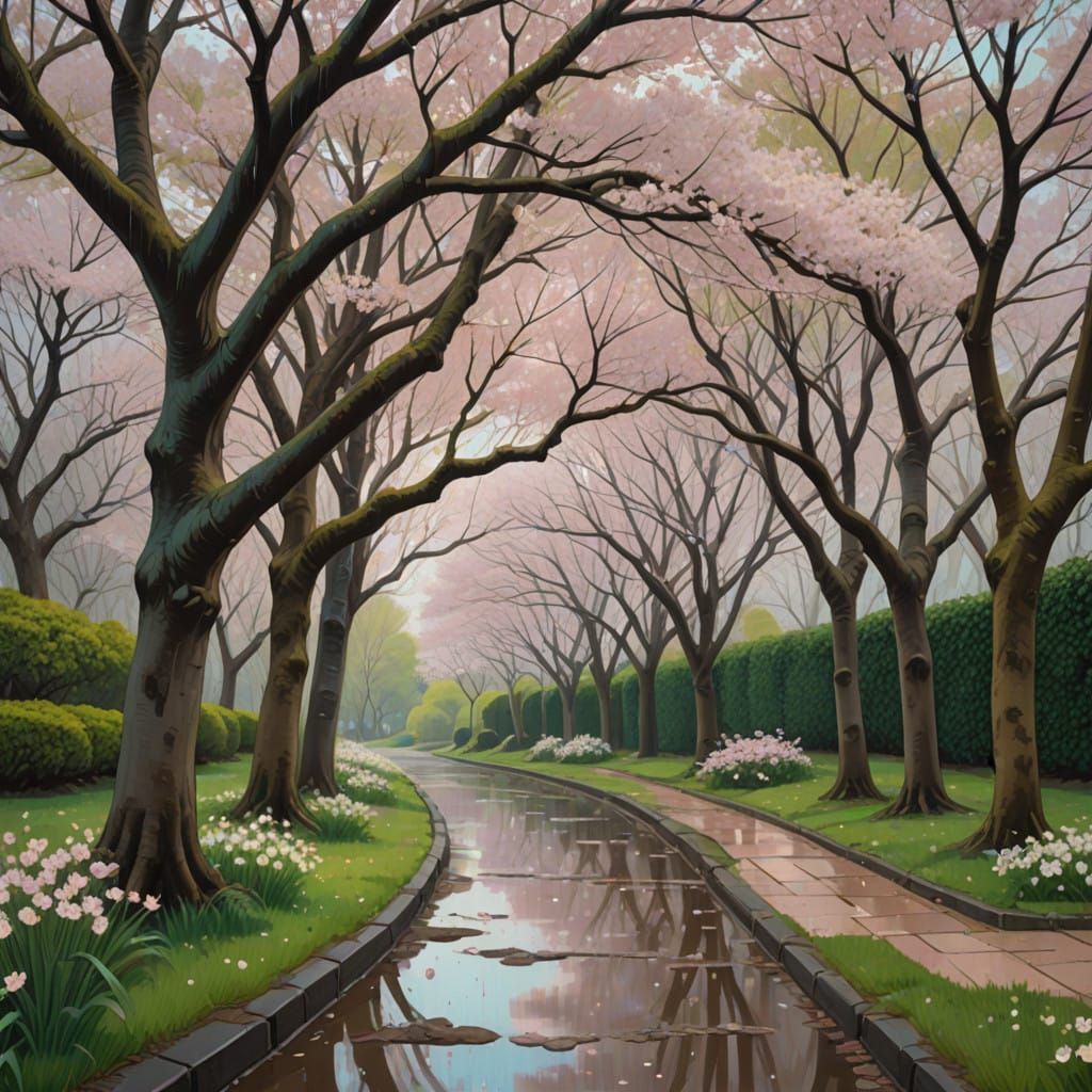 Cherry Blossoms in Spring Rain