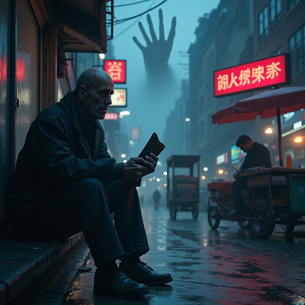 Melancholy City Street Scene in a Semi-Realistic Style