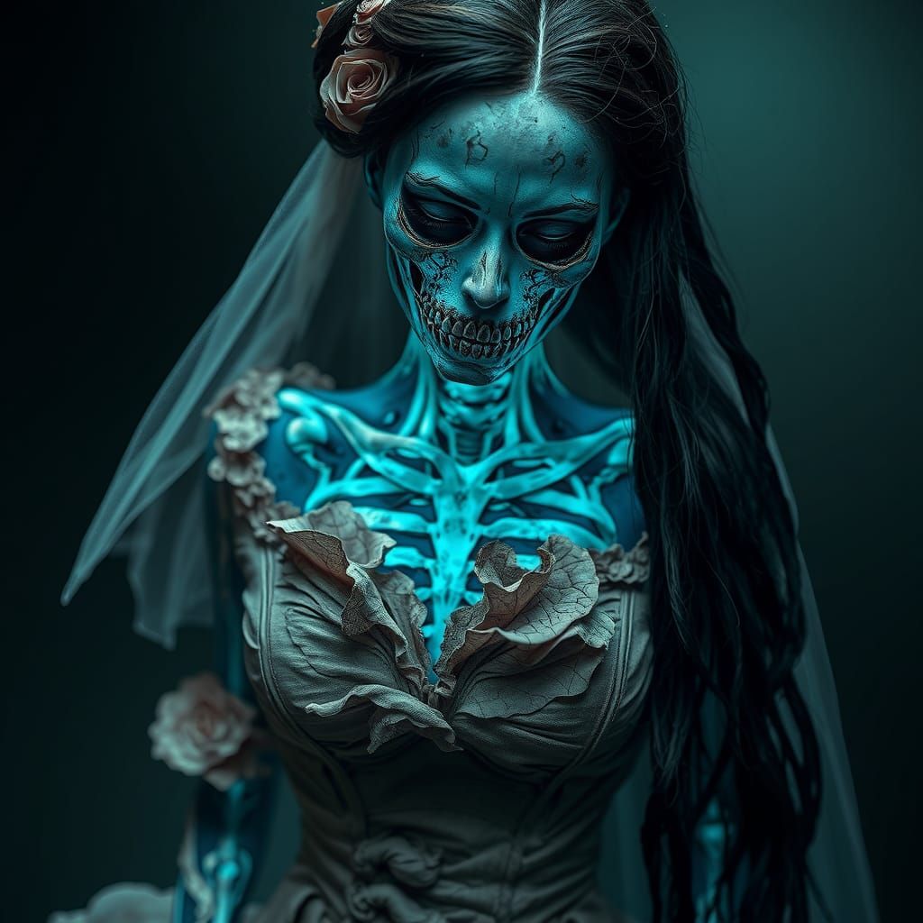 Undead Bride: Hyperrealistic Gothic Horror Portrait