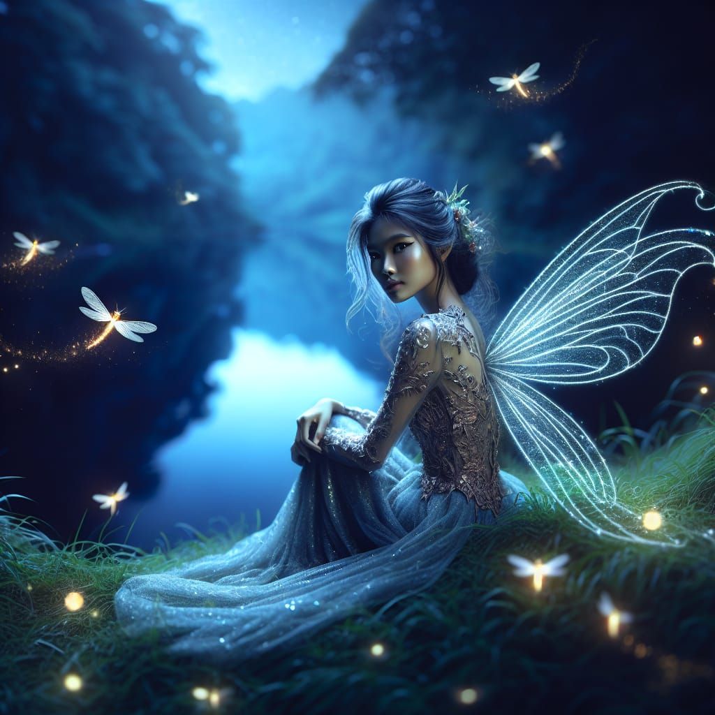 South Asian Fairy in Moonlit Tranquility