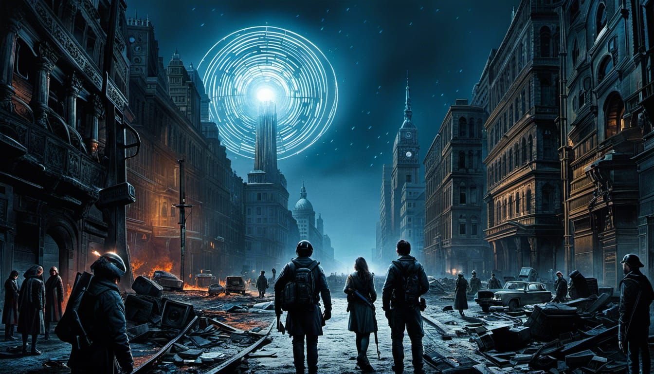 Eerie Dystopian Cityscape: A Surreal Noir Masterpiece