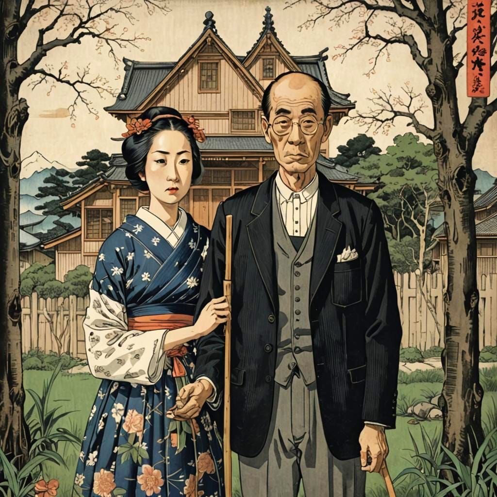 American Gothic in Ukiyo-e Style