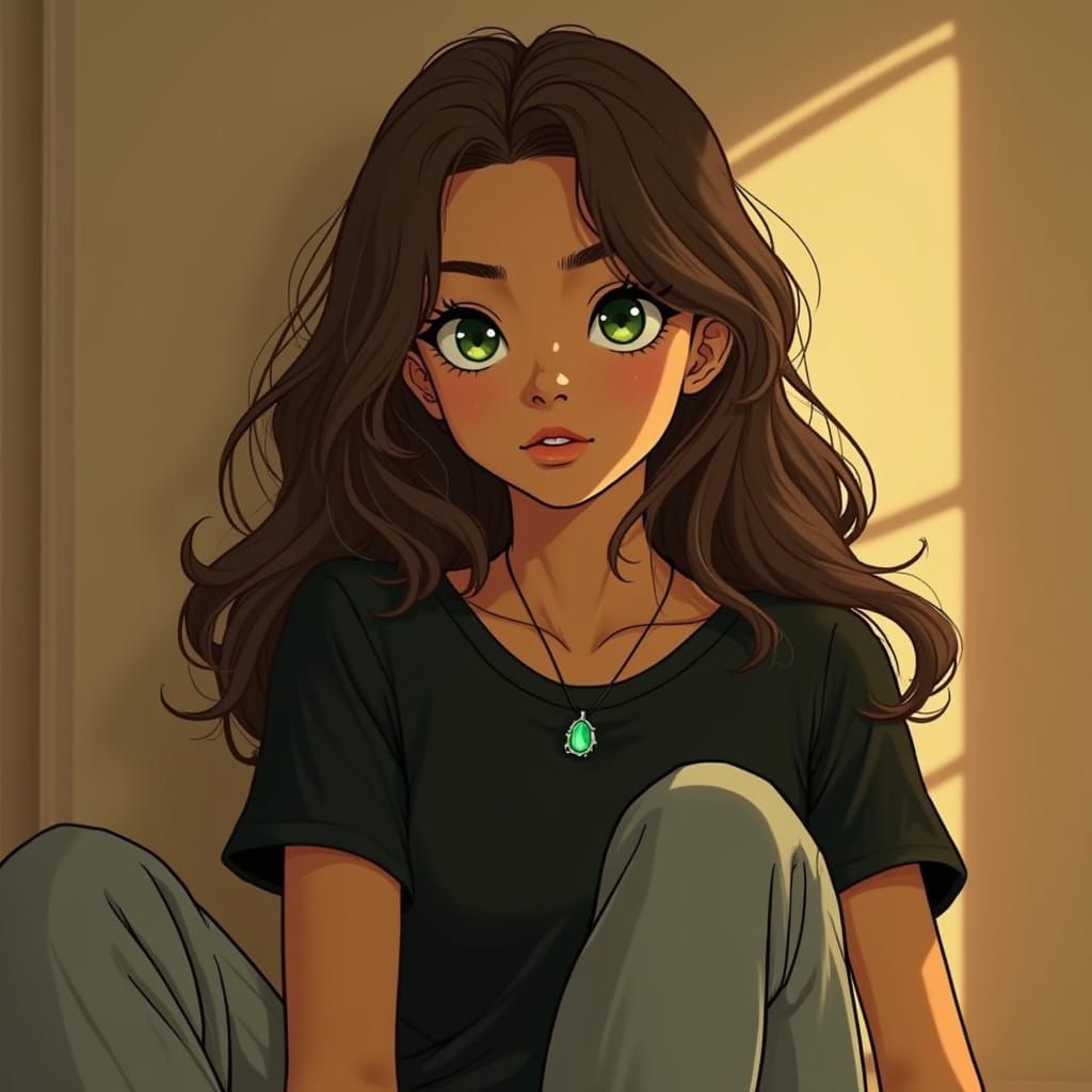 Girl with Emerald Necklace in Art Nouveau Style