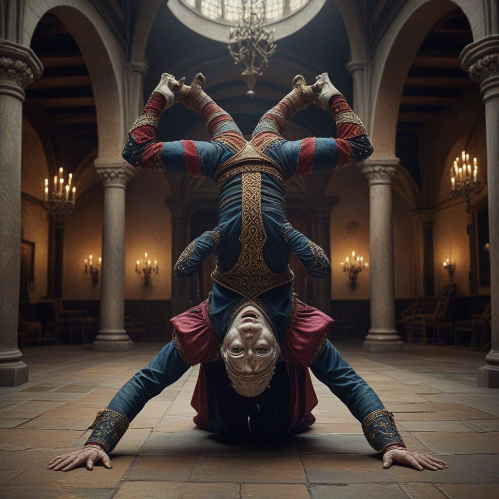 Epic Medieval Jester in Contorted Splendor