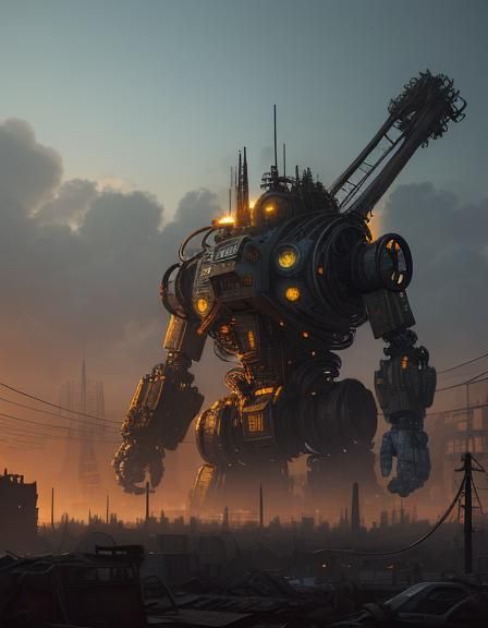 Junkyard Cyborg: Sci-Fi Concept Art in Oil Painting Style