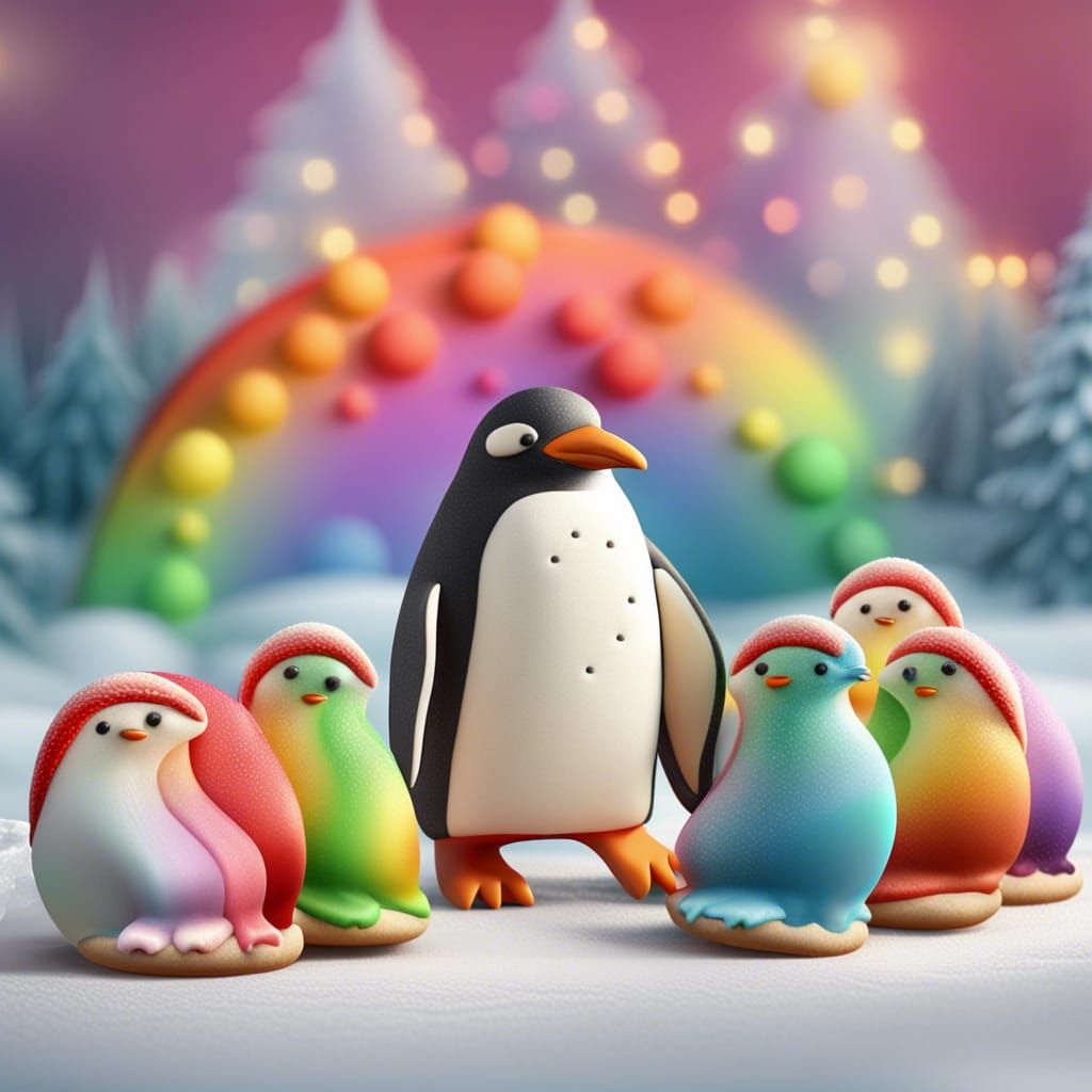 Rainbow Penguin Christmas Cookies: Matte Painting
