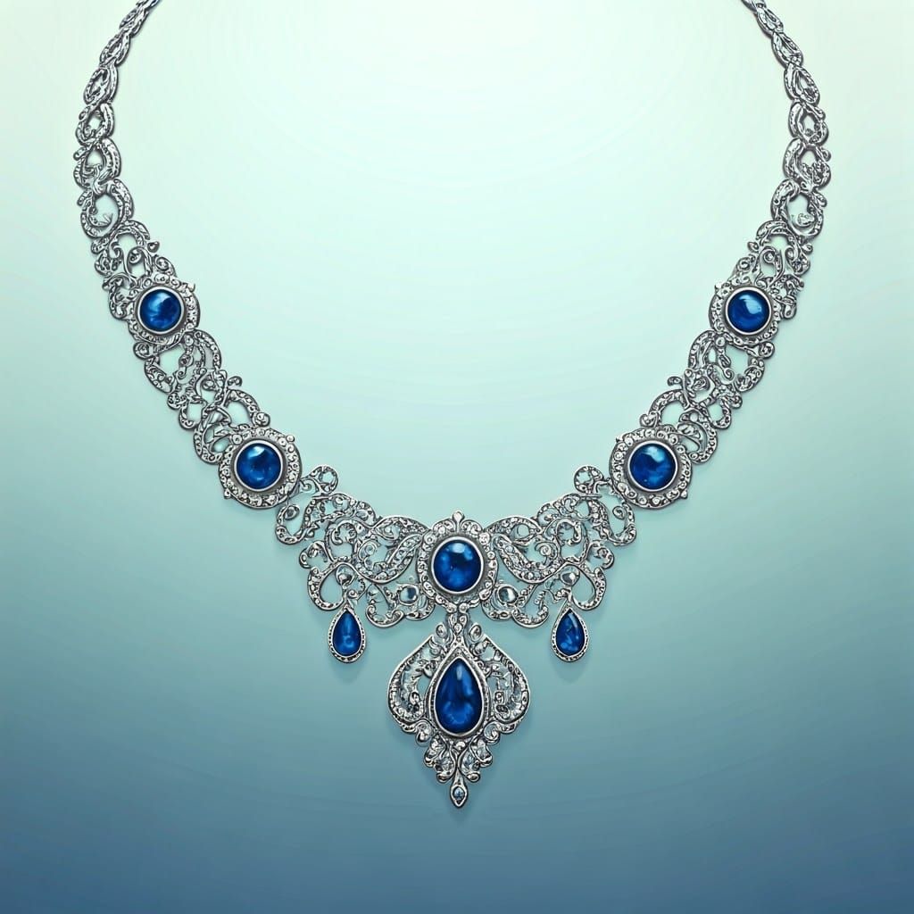 Blue Ruby Necklace in Art Nouveau Style