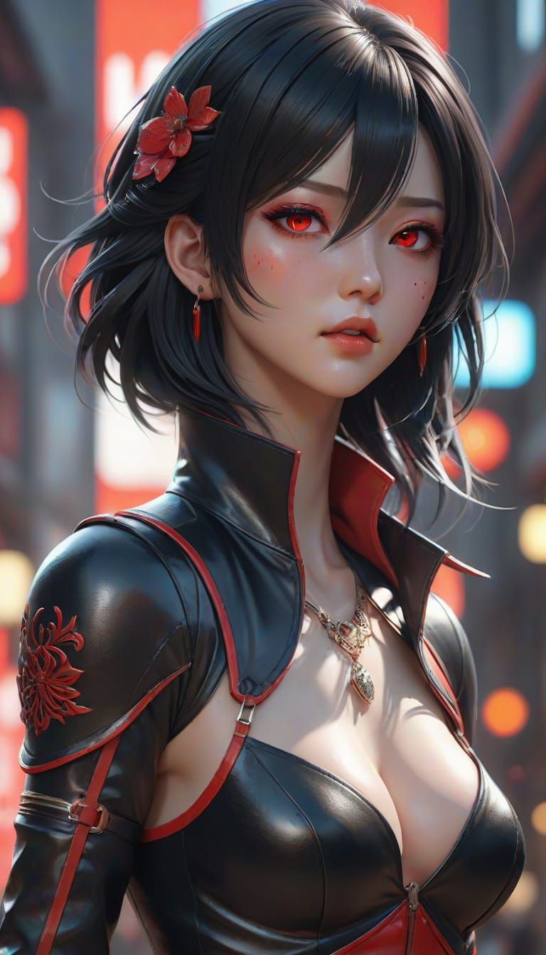 Anime Waifu in Leather Outfit: 3D Digital Art
