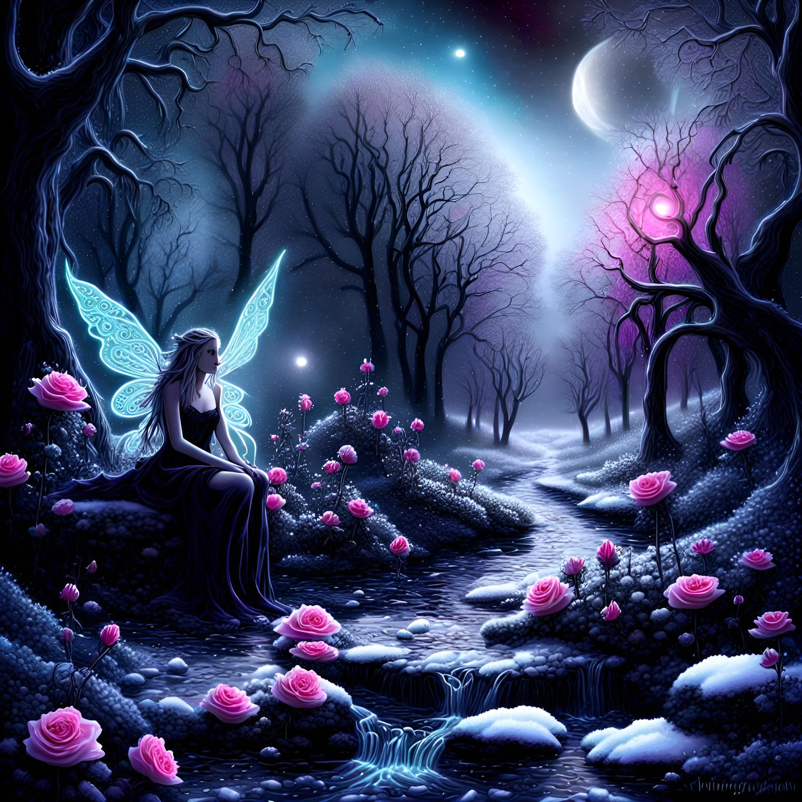 Dark faerie, Backgroun fantasy landscape, Contained chaos in...