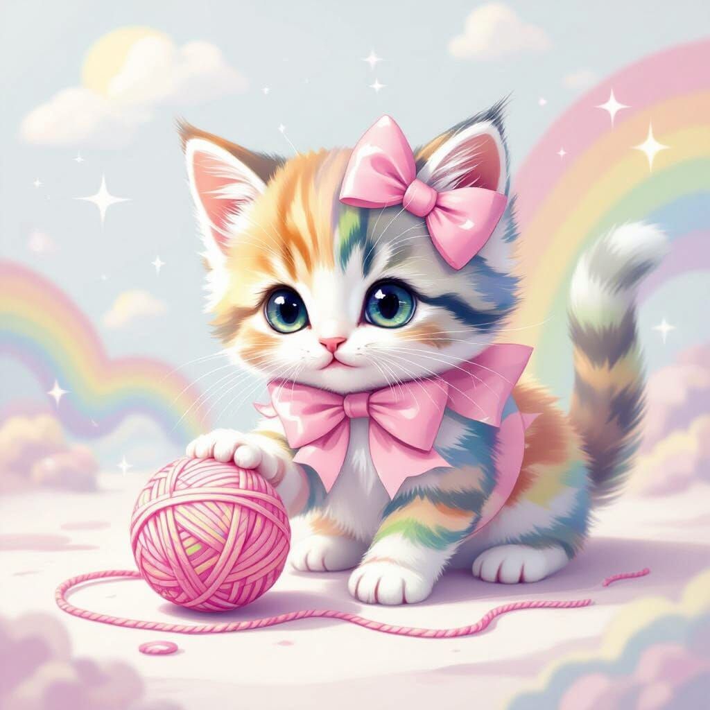 Rainbow Kitten in Dreamy Kawaii Anime Style