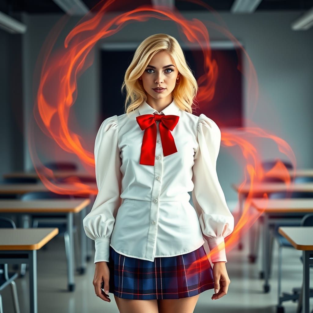 Confident Goddess in School Uniform, Fine Art Photography