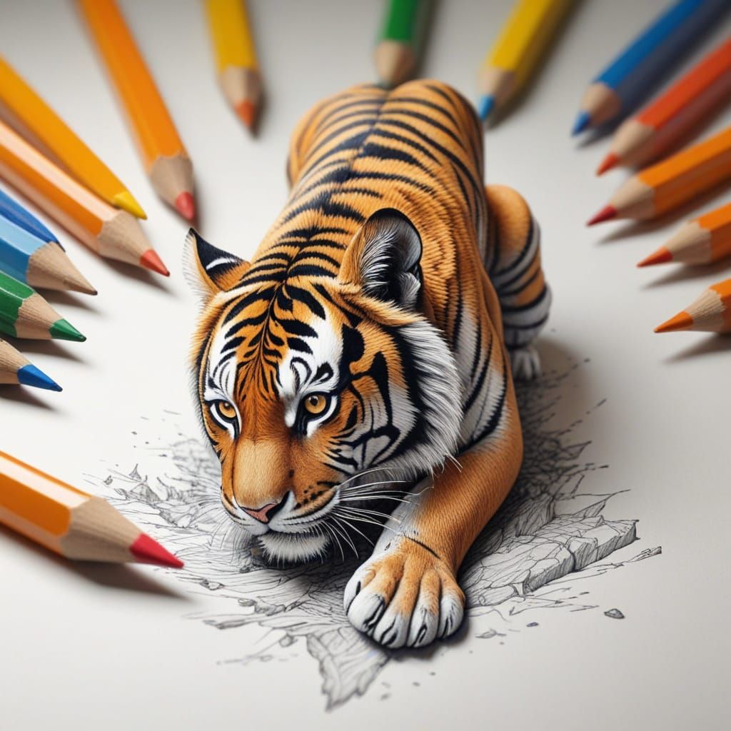 Realistic Tigers Emerge From Pencil Tip