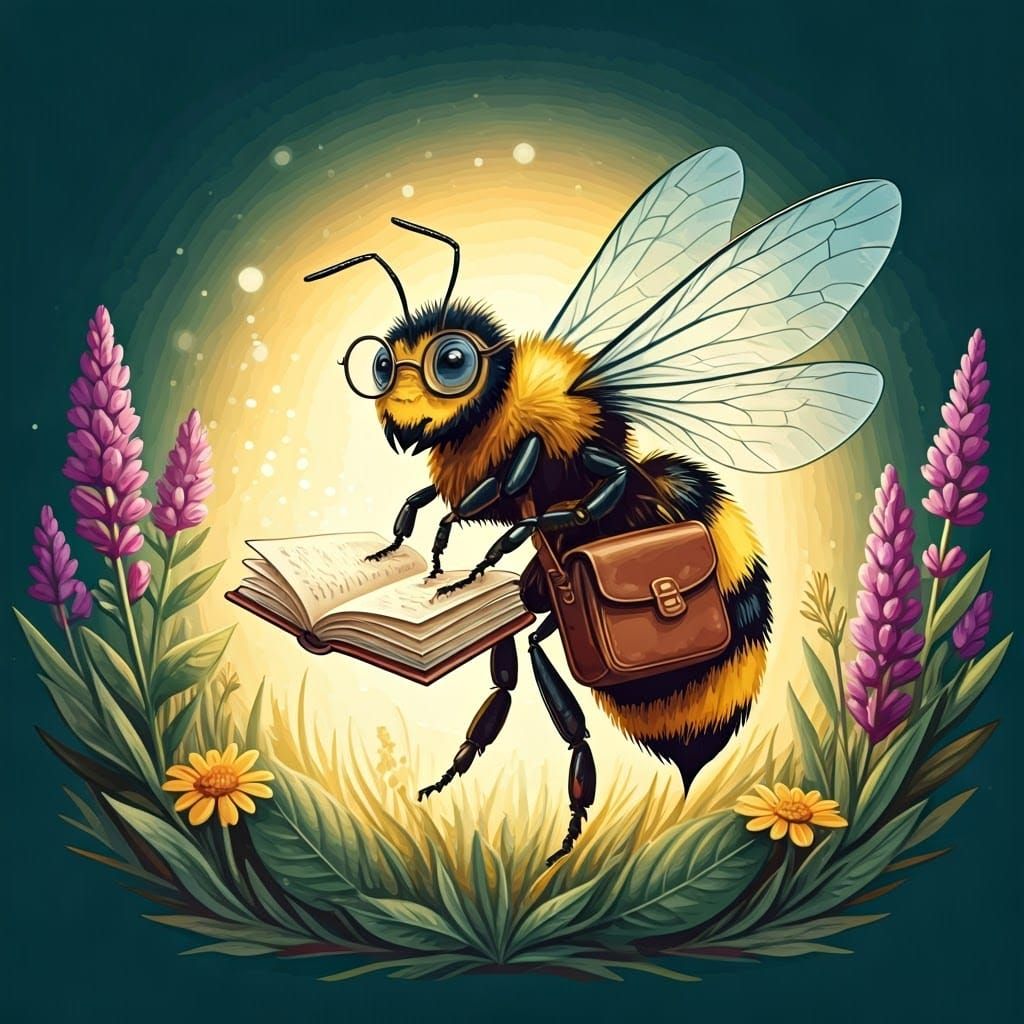 Whimsical Watercolor Bee in Enchanted Meadow