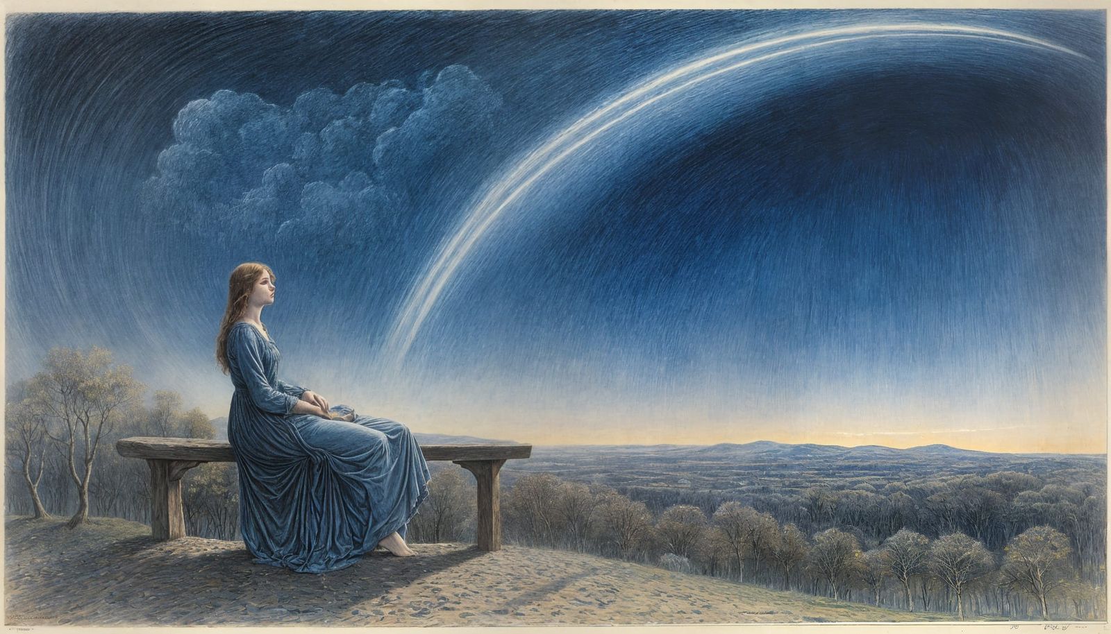 Surreal Melancholy Lithograph in Pastel Rainbow Tones