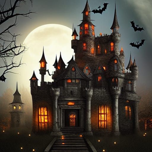 Spooky Halloween Castle in Digital Matte Painting
