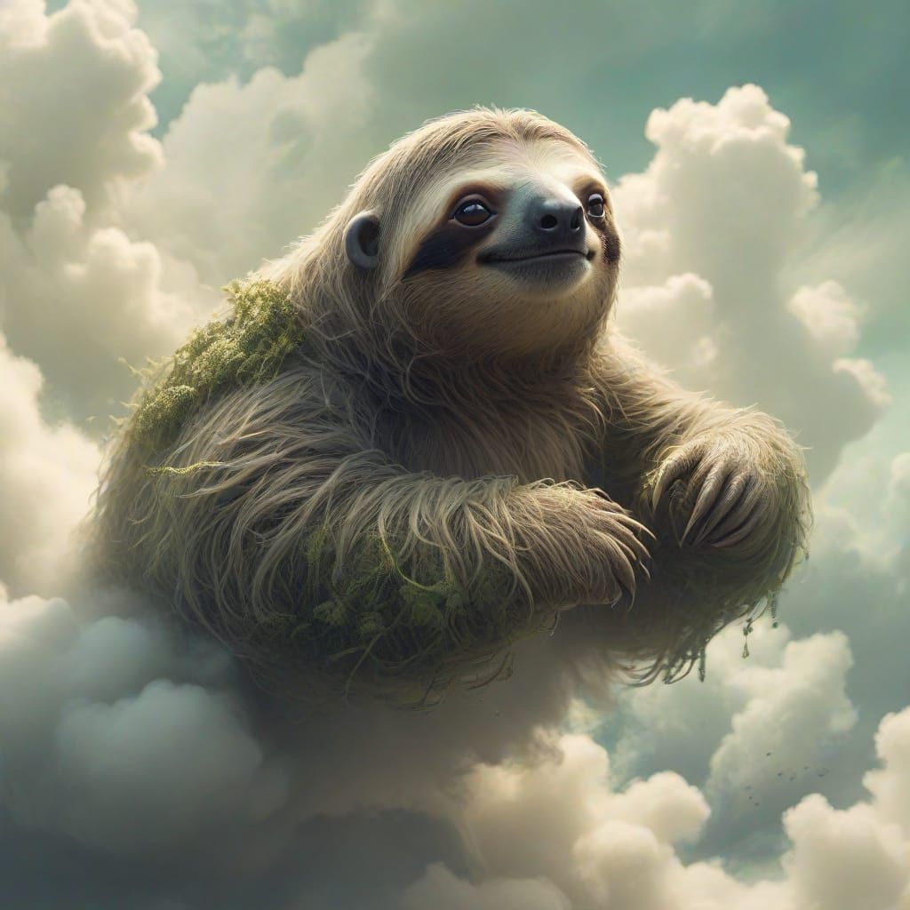 Fantasy Sloth Drifting Through Ethereal Clouds