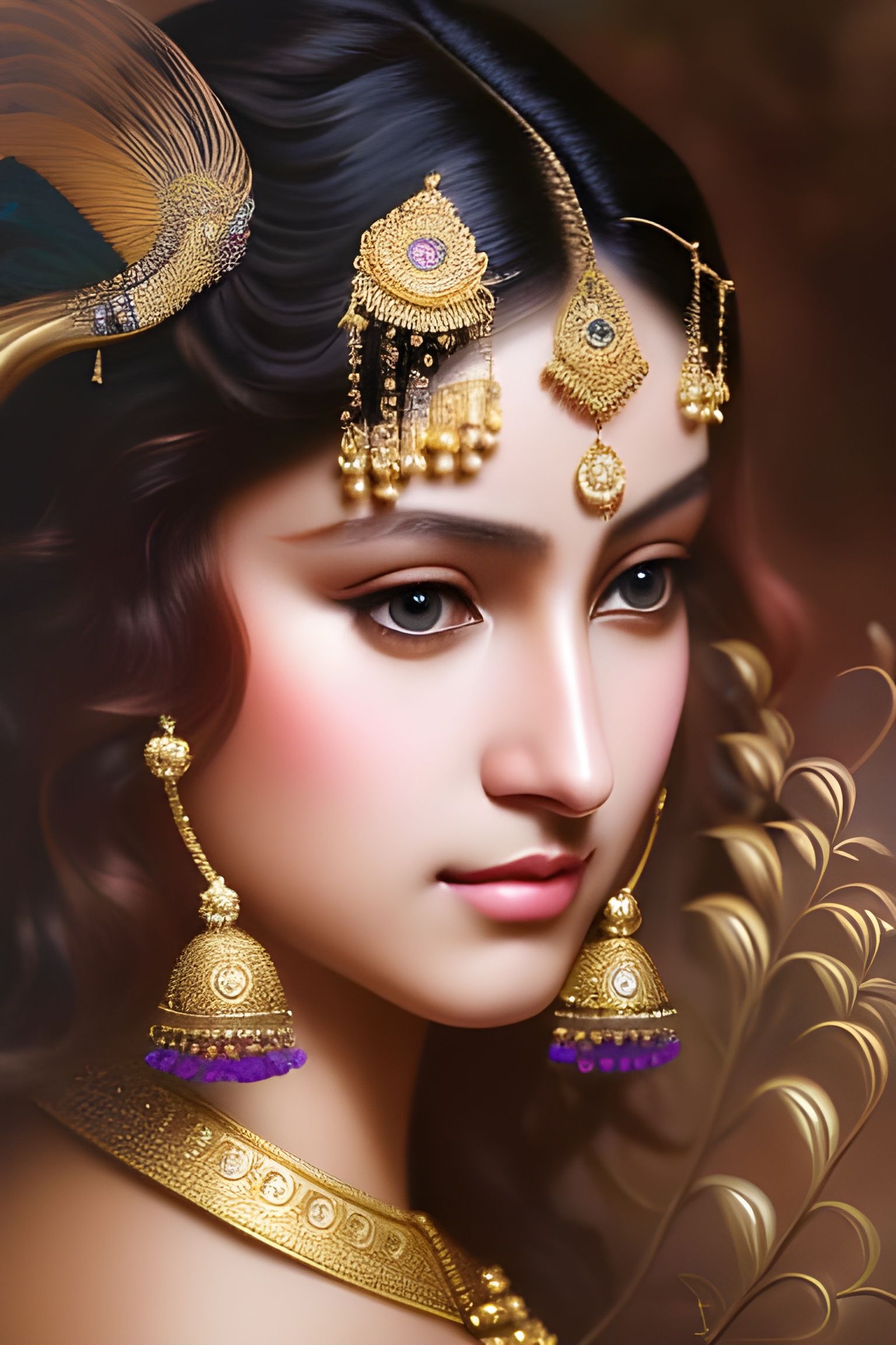 South Indian Woman with Peacock Feather, Digital Painting