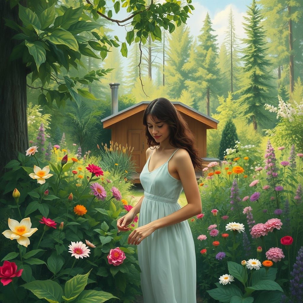 Serene Garden Oasis in Dreamy Artistic Style