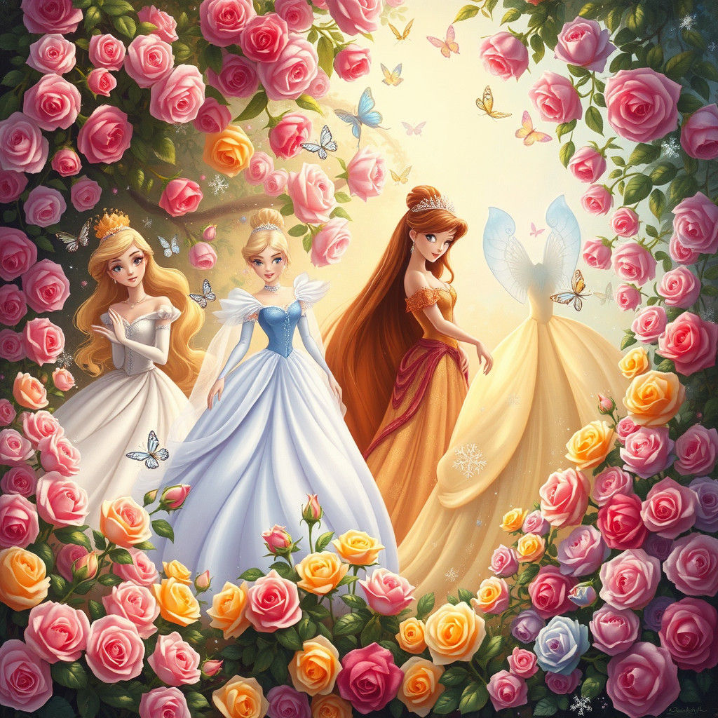 Disney Princesses in an Enchanted Garden of Seasons
