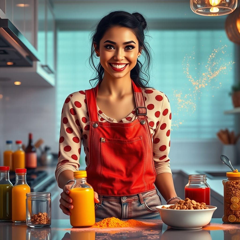 Woman in Modern Kitchen Preparing Breakfast for Kids with Wh...