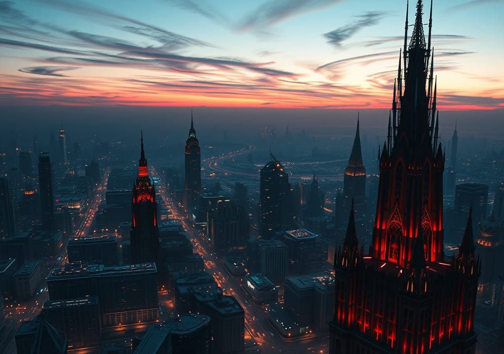 Epic Cyberpunk Cityscape at Dusk