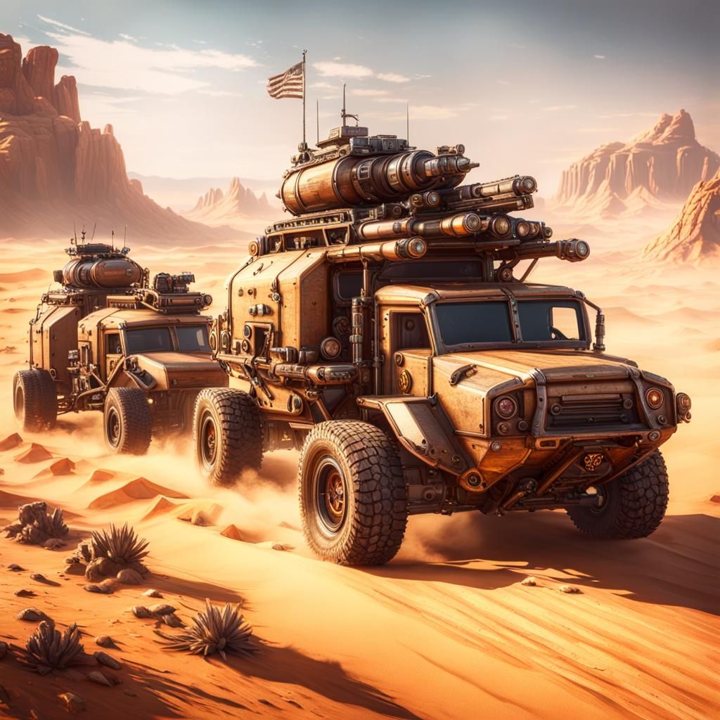 Steampunk Desert Convoy in Cinematic 3D