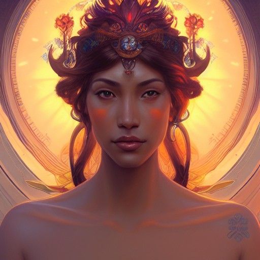 Radiant Sun Goddess Portrait in Art Nouveau Style