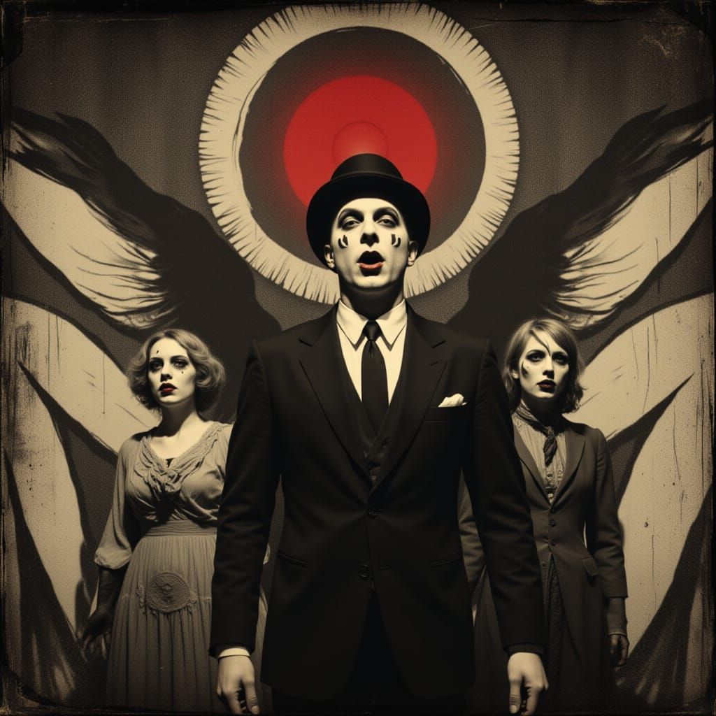 Promo poster for a mysterious occult art gallery <lora:AvantVille:1.0>  <lora:UW Project Bleurgh:1.0>