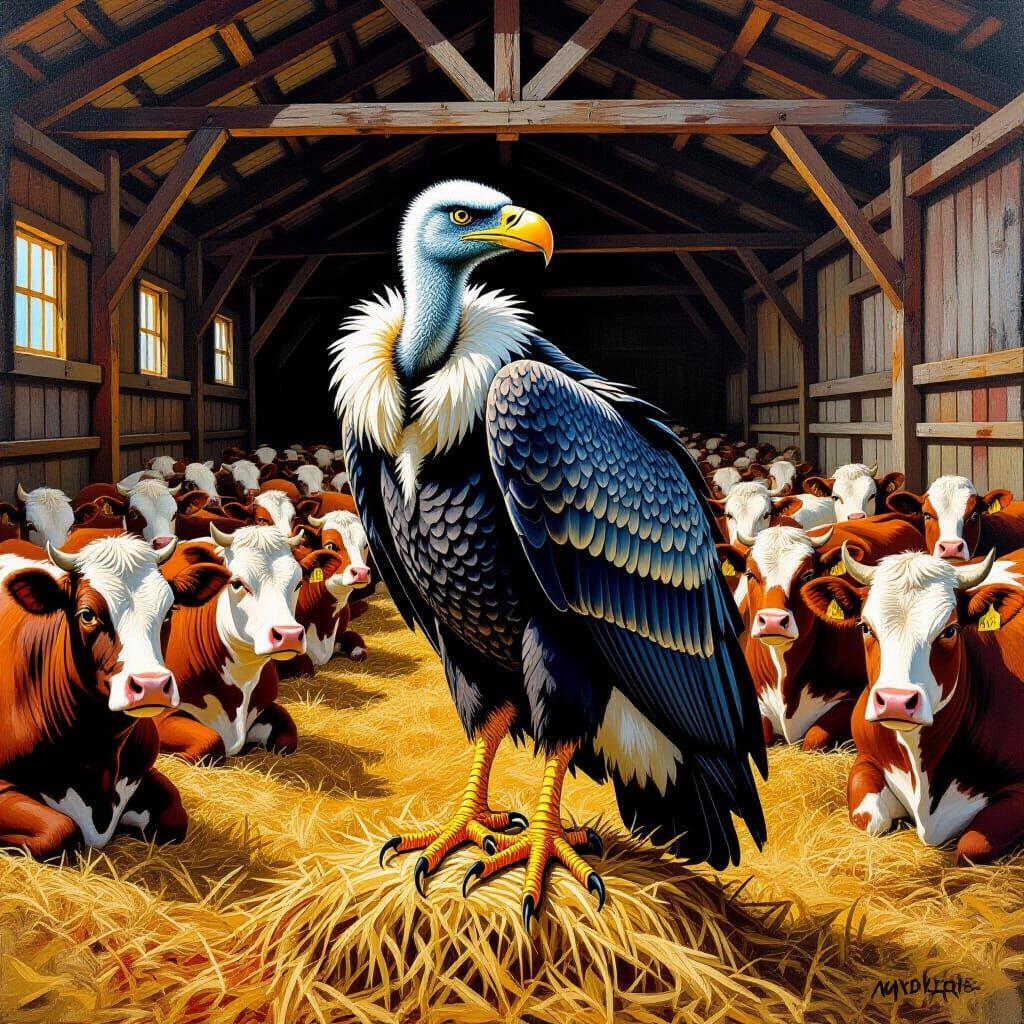 Vulture With Golden Legs in Barn Oil Painting