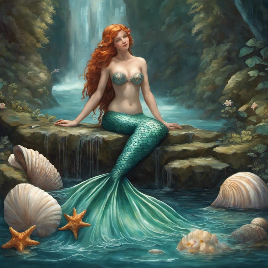 Mermaid Relaxation by Waterfall Image