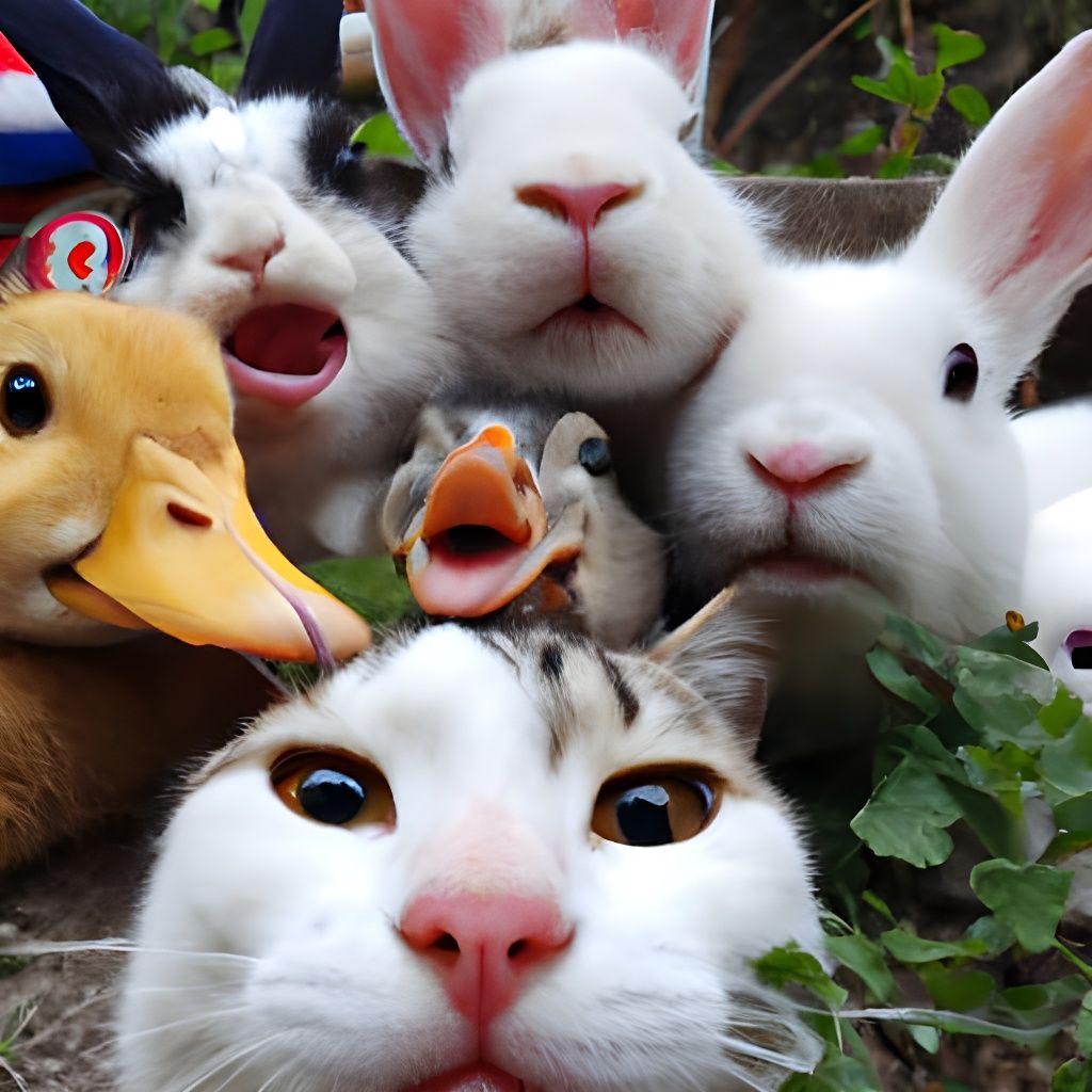 Duck, Cat and Rabbit Group Selfie