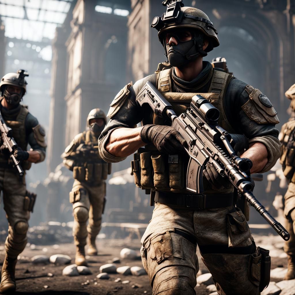 Epic 3D Soldiers in Cinematic Videogame Scene