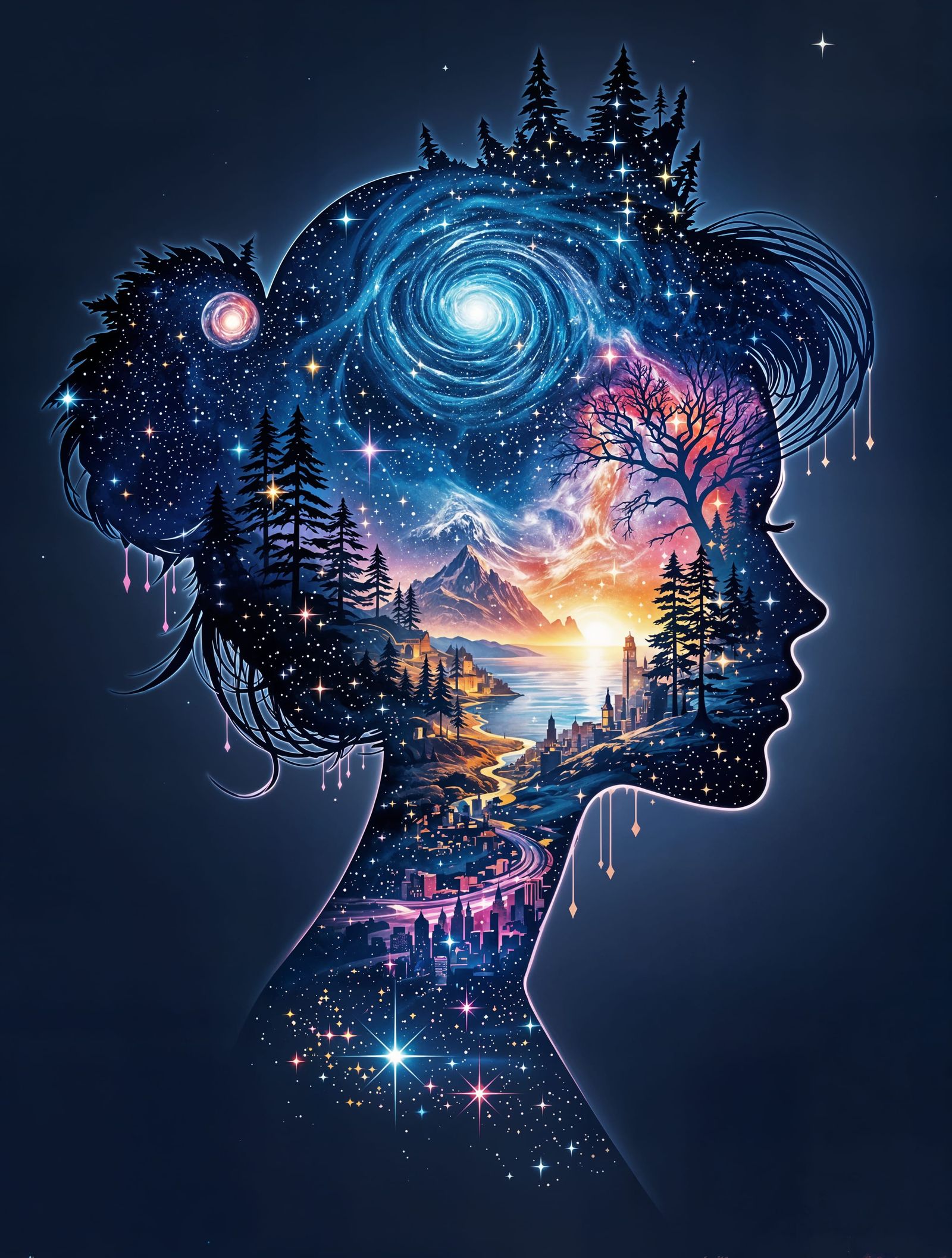 Galactic Princess Bloom in Double Exposure Art